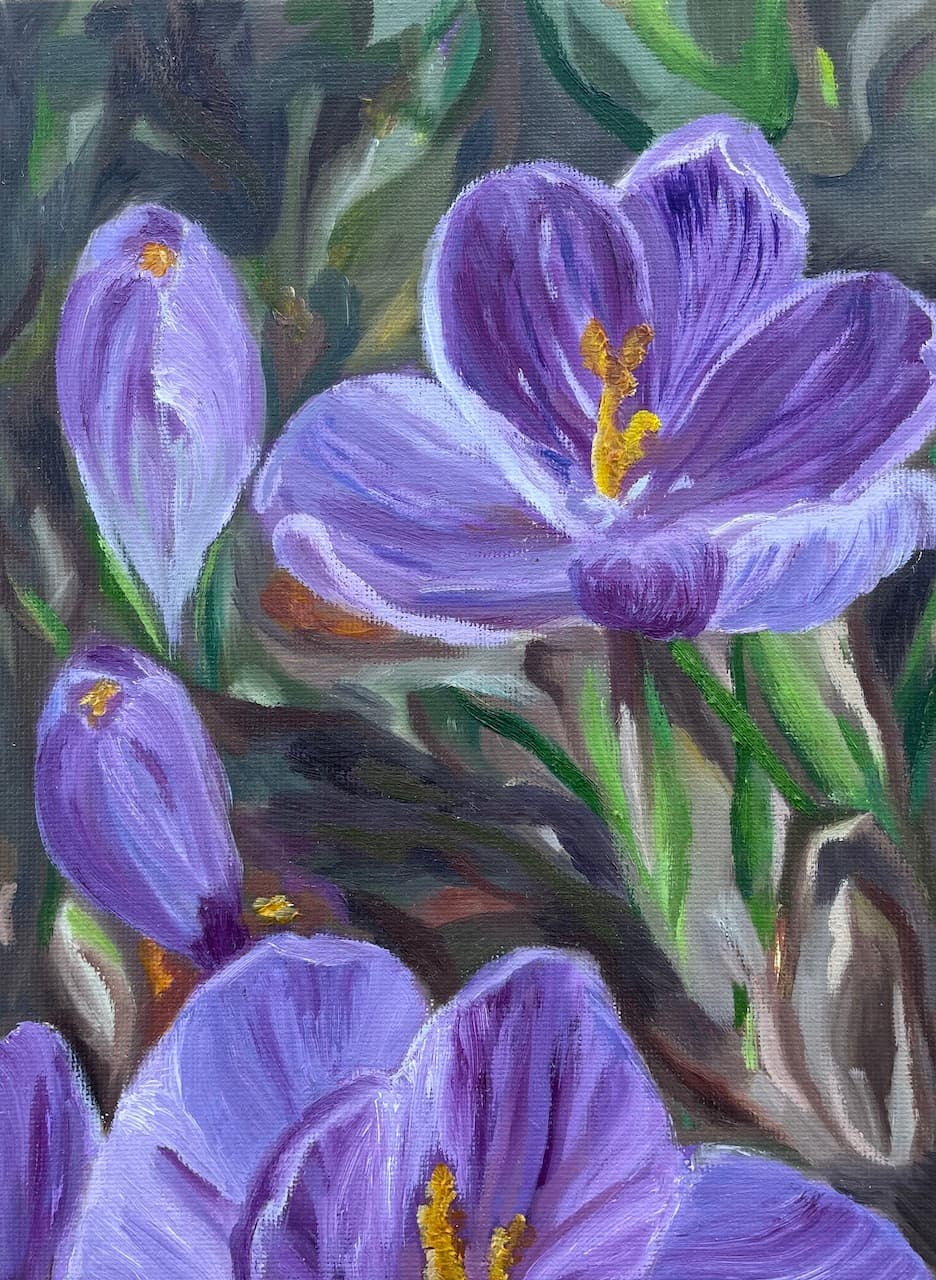 Frühlingsblumen (Öl in Violett)